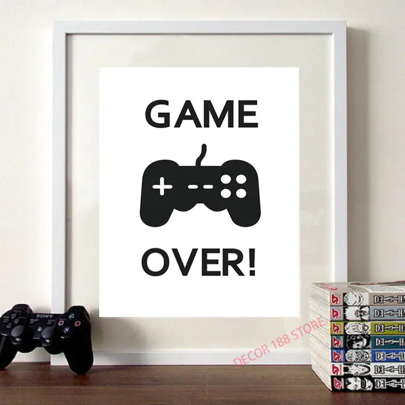 Video Game Prints Black White Posters Teen Boy Bedroom Decor