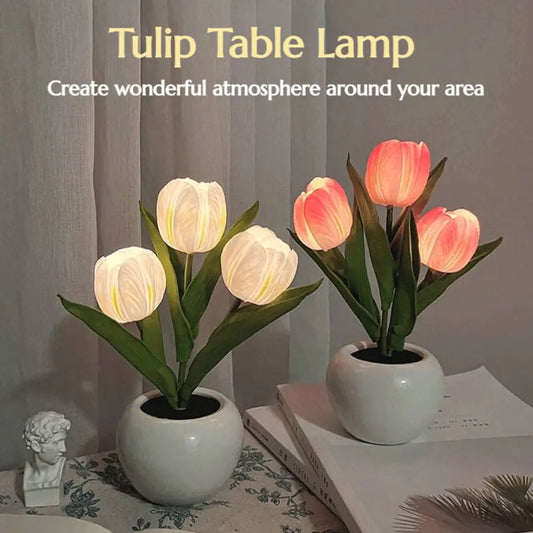 LED Simulation Tulip Flower Pot Lamp Indoor Decorative Table Lamp Tulip Flower Pot Ambient Night Light Home Decoration